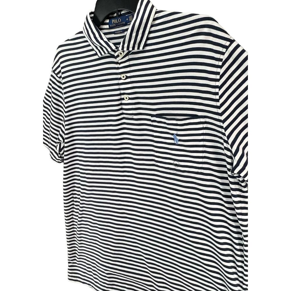 Polo Ralph Lauren Shirt Men M Blue Stripe Polo‎ Logo Classic Fit Nautical Preppy - Picture 3 of 12